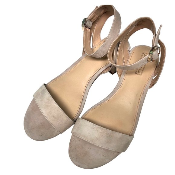 Antonio Melani SIZE 9.5 Mabbela Leather Ankle Strap Taupe Gray Tan Sandals Block - Picture 2 of 12
